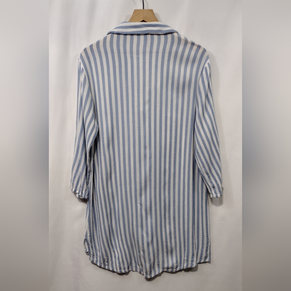 Raviya Stripped Tunic Shirt Women's S White Blue Boho Retro Casual Comfy - Picture 8 of 11